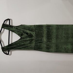Elegant Olive Green Velvet Evening V- Neck Maxi Dress Size M